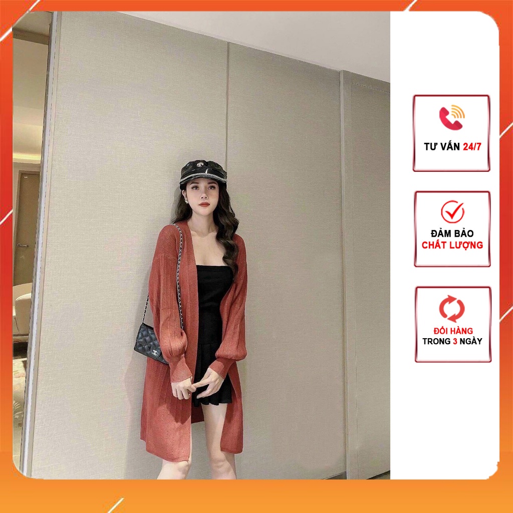 Áo khoác choàng len cardigan tay bồng dáng dài cực xinh