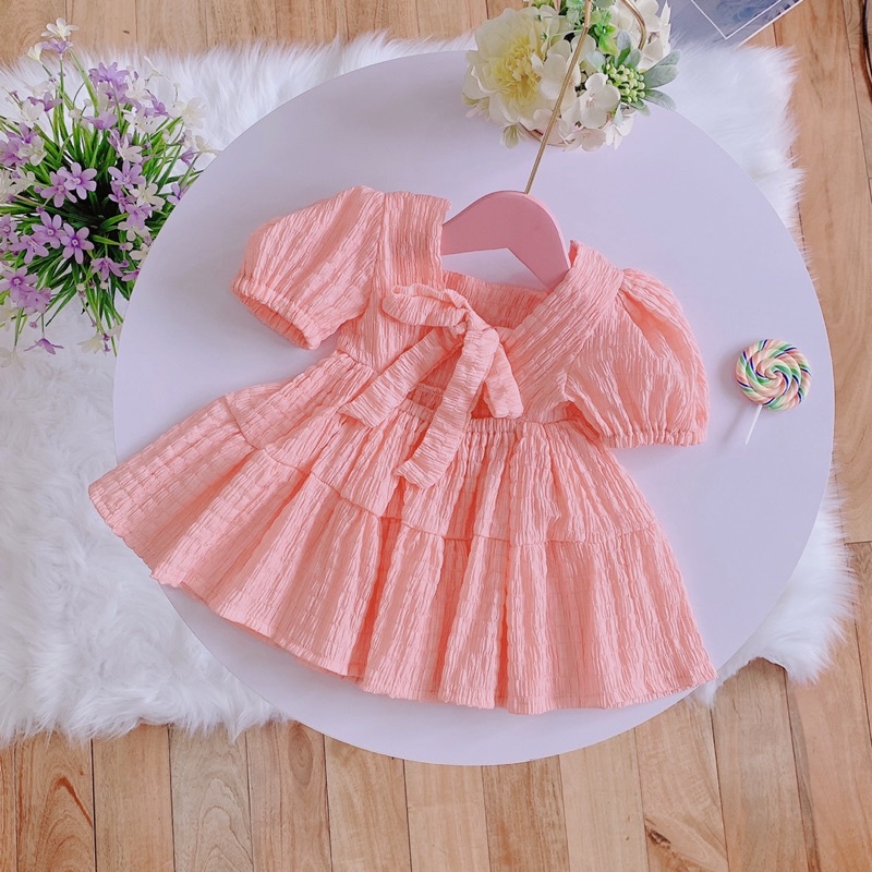 Váy cho bé Váy hồng thắt nơ lưng xinh xắn cho bé gái