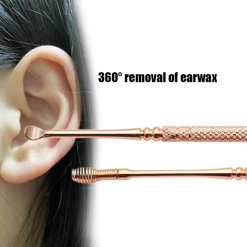 Set 2 Dụng Cụ Lấy Ráy Tai Hai Đầu Bằng Thép Không Gỉ Thiết Kế Dạng Xoắn Ốc Tiện Dụng
