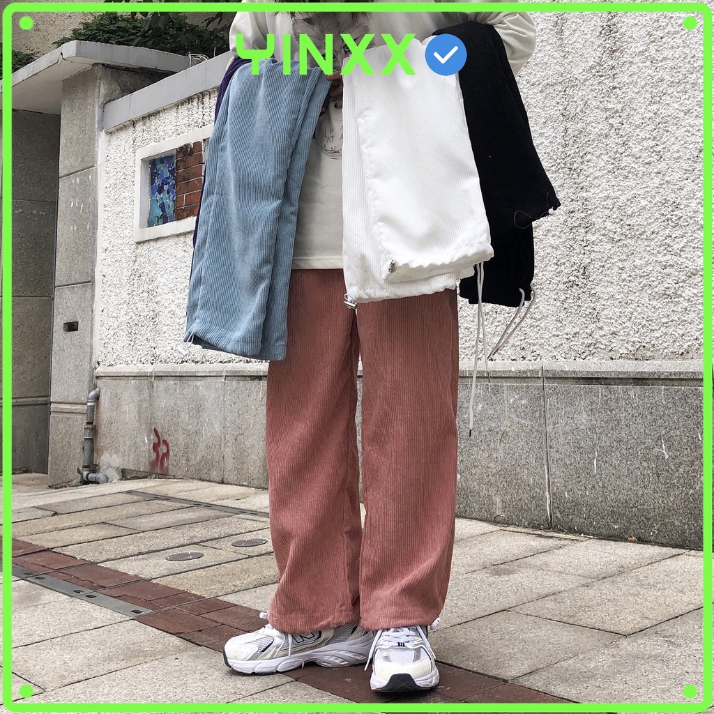 Quần nhung tăm ống rộng unisex Yinxx quần dài nam nữ ống suông hoặc rút dây QD11 | BigBuy360 - bigbuy360.vn