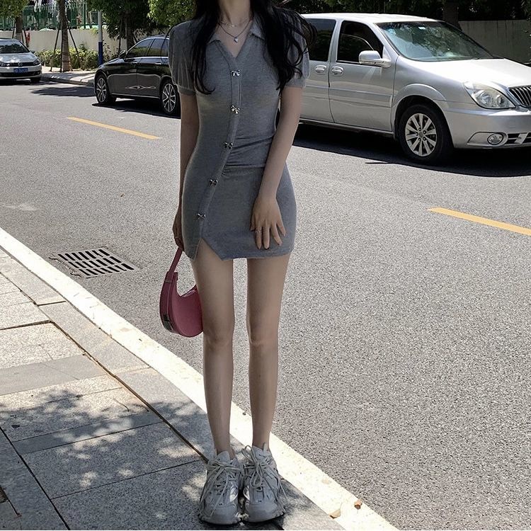 SUXI Váy body Cổ Chữ V Màu Sắc Đơn Giản Quyến Rũ Cho Nữ