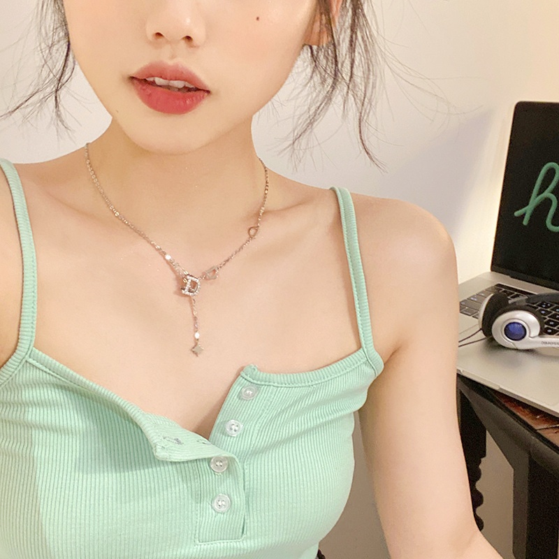 Vòng cổ Mặt Chữ D Phối Dây Xích Phong Cách Hàn Quốc Thời Trang Cao Cấp Cho Nữ