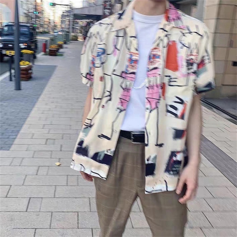 Áo Sơ Mi Tay Ngắn In Hình WACKO MARIA Graffiti Plus Size Cho Nam Nữ