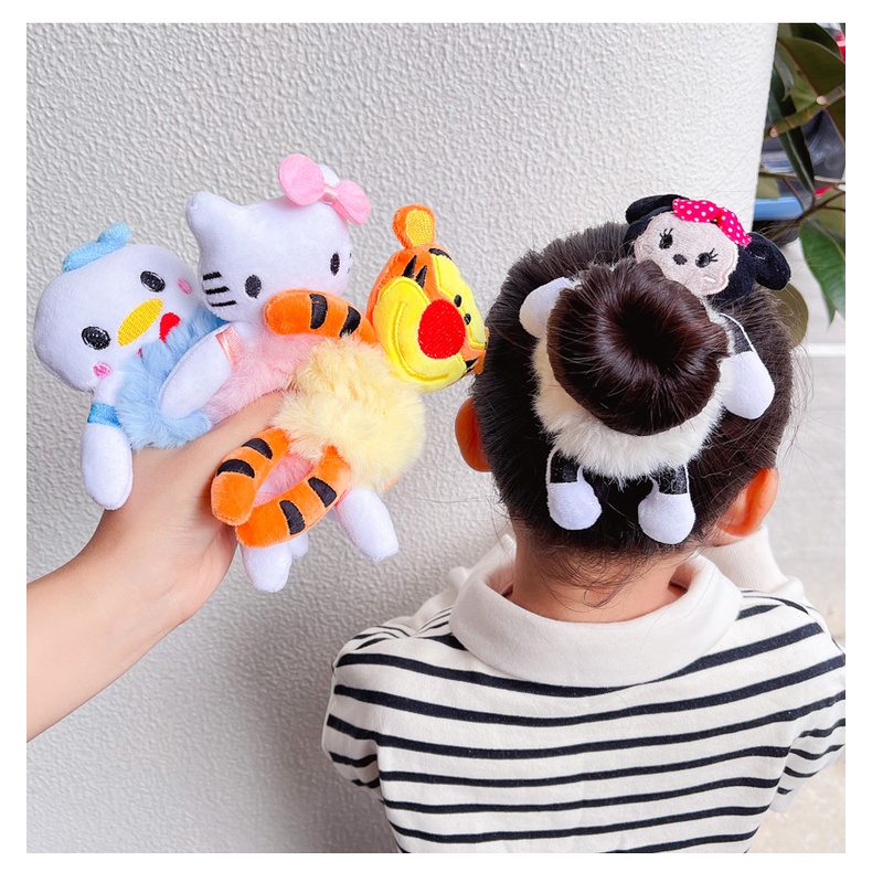 Dây Cột Tóc Lông Nhung Co Giãn Hình Thú Hoạt Hình Dễ Thương Phong Cách Hàn Quốc Cho Nữ