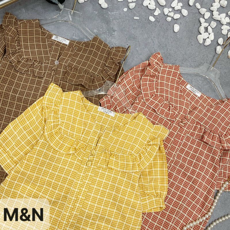 Áo Sơ Mi Caro Cổ Bèo Caro Xinh Xắn DA401