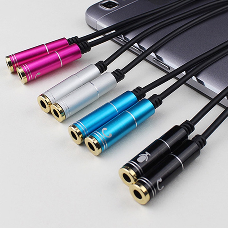 Dây cáp chuyển đổi âm thanh tai nghe máy tính 3.5mm kèm micro 2 ổ cắm sang giắc cắm