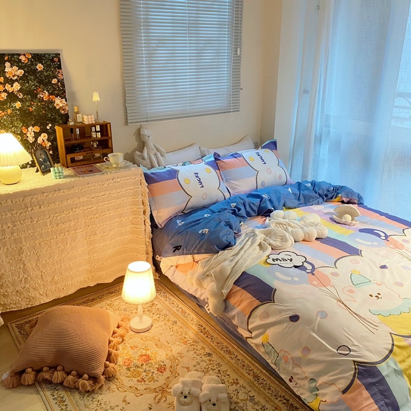 Bộ chăn ga gối Cotton Poly hoạ tiết cầu vồng sắc màu MÂY BEDDING đủ kích thước nệm