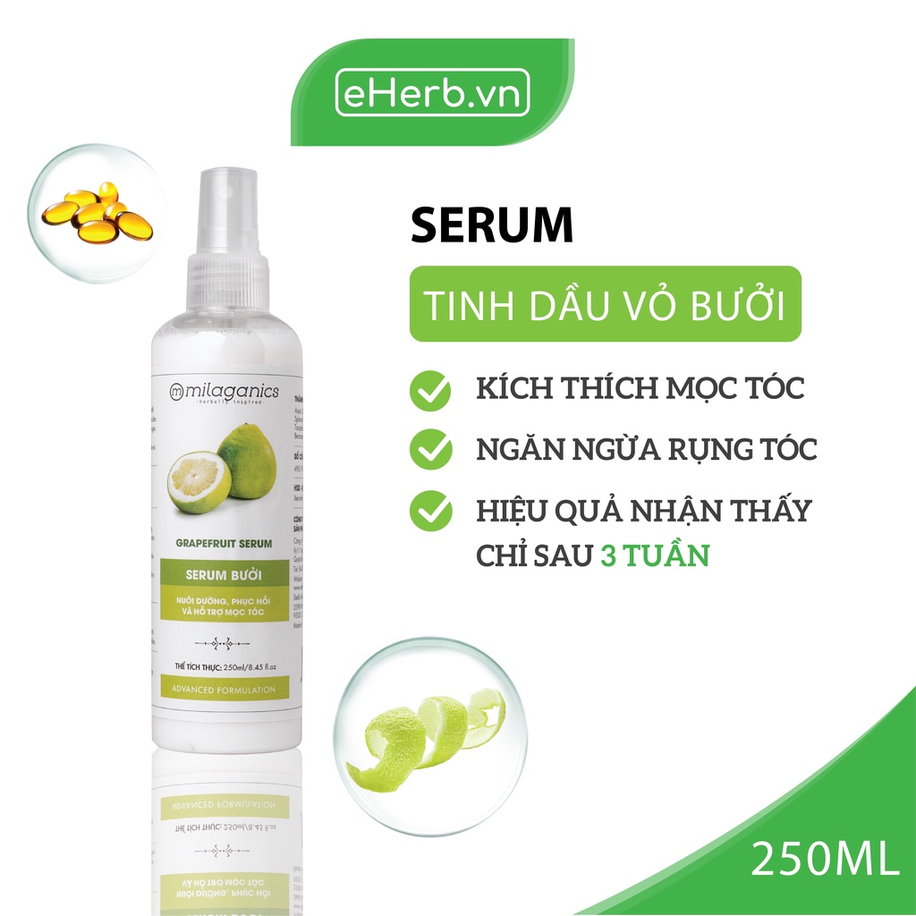 Tinh Dầu Bưởi [GIẢM RỤNG 100%] Xịt Bưởi Milaganics Chính Hãng - Kích Mọc Tóc - Dưỡng Tóc Dài Nhanh