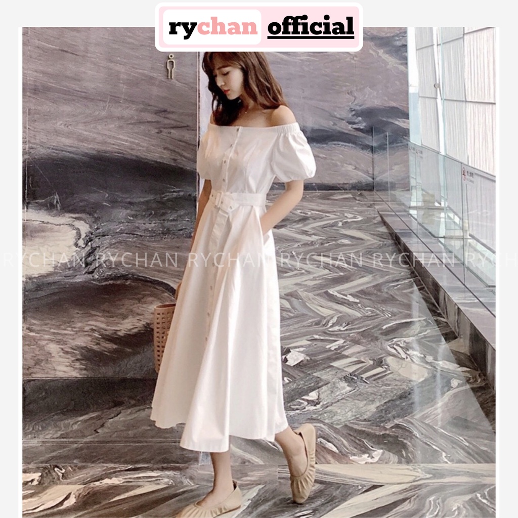Đầm Xòe Trắng Trễ Vai Kèm Belt Rời - DX559