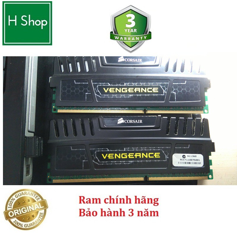 Ram tản nhiệt 8Gb DDR3 bus 1333 overclock 1600, CORSAIR VENGEANCE, tháo máy chính hãng, bảo hành 3 năm