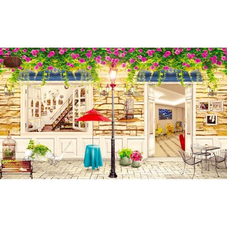 Tranh dán tường 3D cà phê, trà sữa - VẢI LỤA  phủ kim sa (kích thước theo yêu cầu)