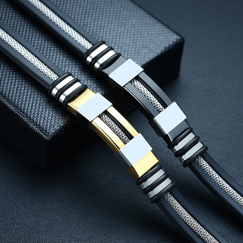 Vnox Vòng Tay Silicon Phối Thép Không Gỉ Cho Nam