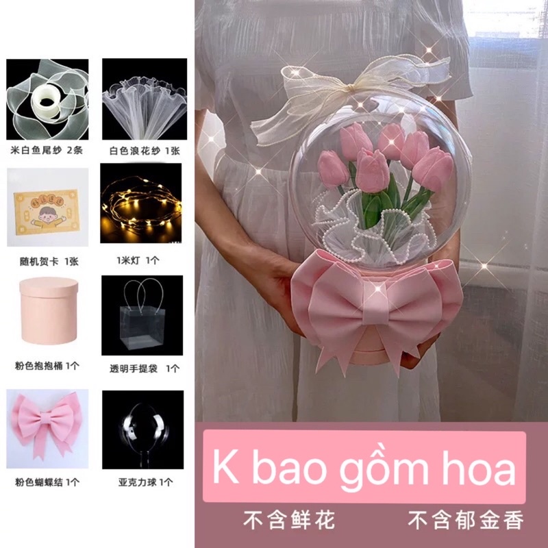 Bộ bóng và hoa tự làm handmade tặng bạn gái 8/3 hoặc valentine