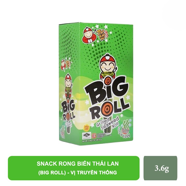 Hộp 12 gói Snack rong biển Tao Kae Noi Big Roll vị Truyền thống