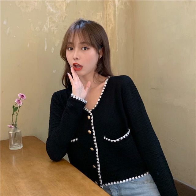 áo len dáng ngắn hàng quản châu len mềm loại 1 / len ulzzang hàng oder phối viền nổi được thiết kế sắc nét.