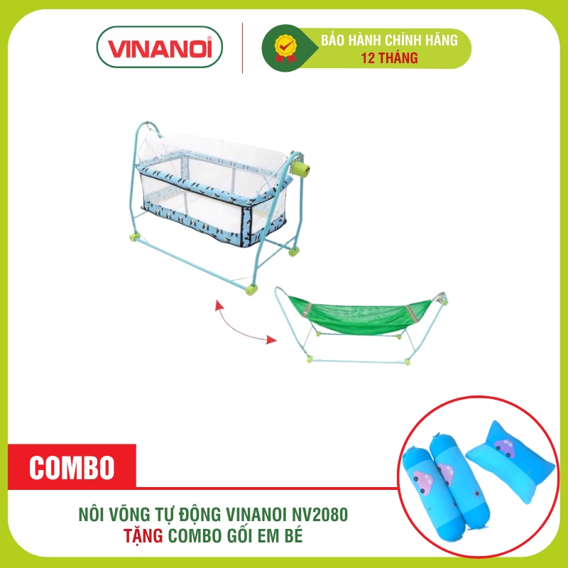 Combo Nôi võng đưa tự động VINANOI NV2080 TẶNG Gối cho bé