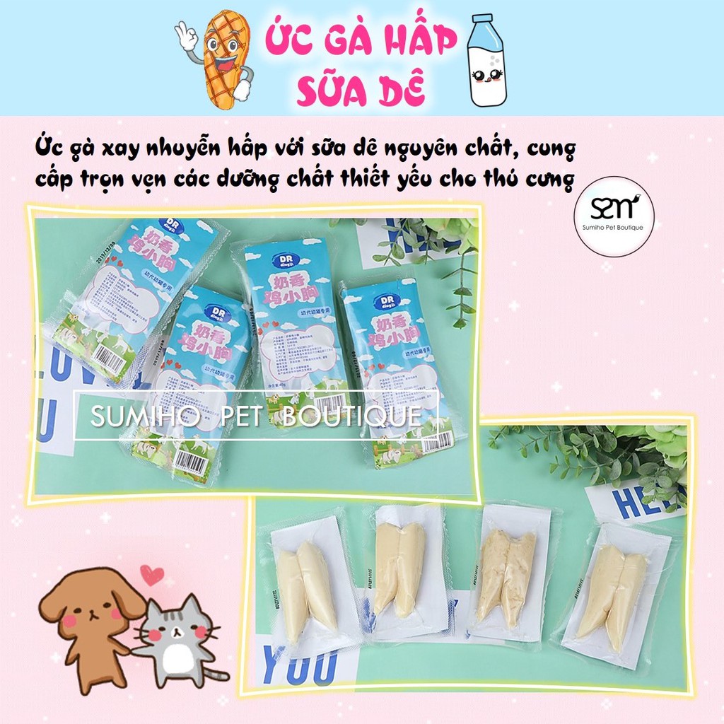 Đồ ăn tiện lợi cho chó mèo (Ức gà hấp sữa dê túi 40gr)