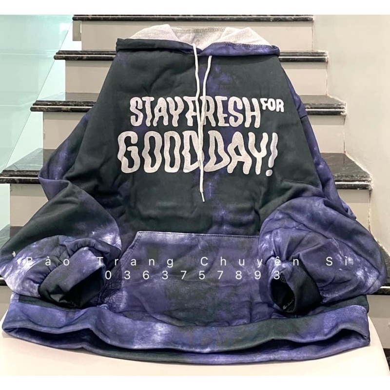 Áo Hoodie Nỉ Loang Có Mũ Tay Dài Chữ Goodday Unisex Dáng Rộng Hot Hit