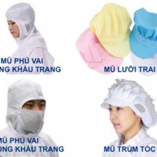 Mũ  bảo hộ chống tĩnh điện trắng xanh dùng trong nhà máy