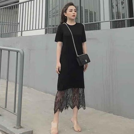 Váy xuông pha ren xinh xắn