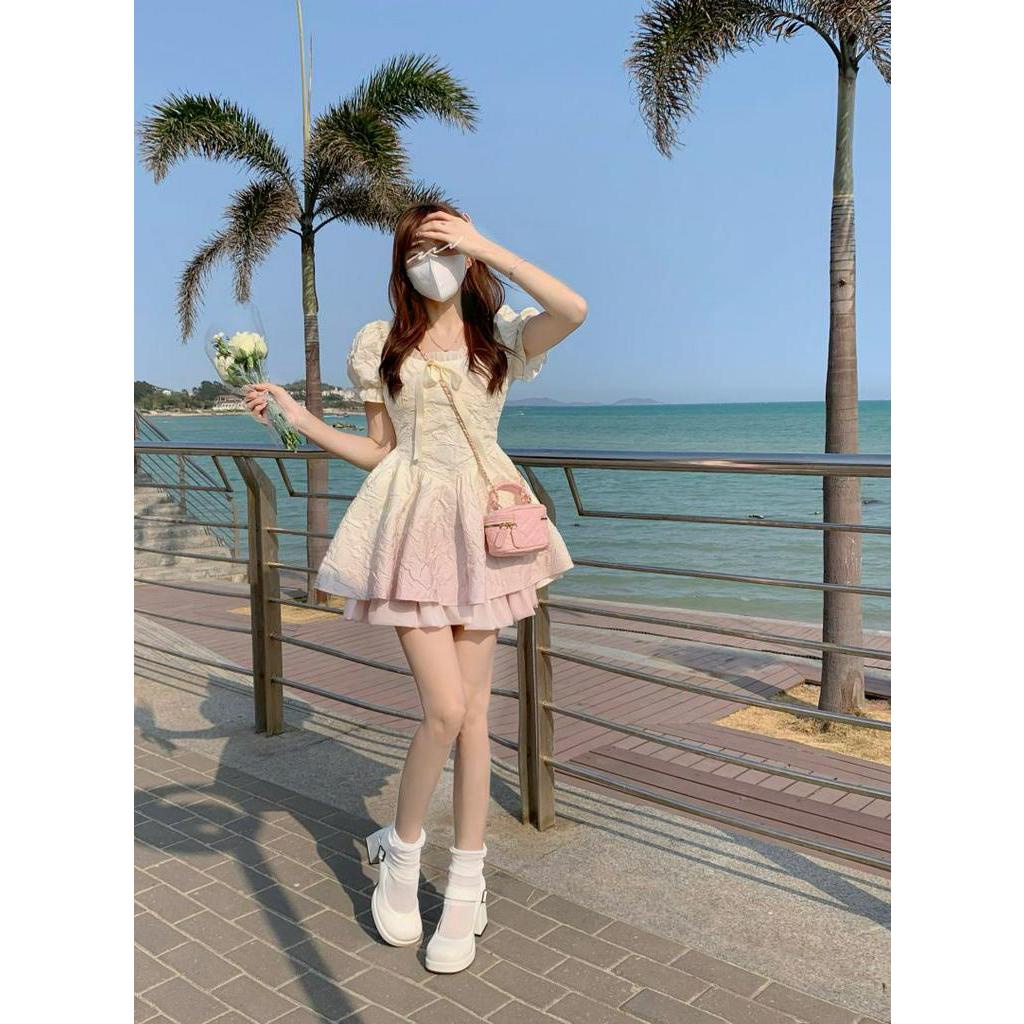 Đầm Ngắn Nhấn Eo Thời Trang Hè Xinh Xắn Cho Nữ