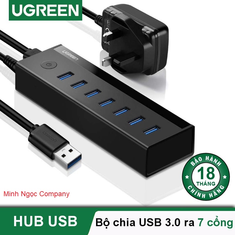 Hub USB 3.0 bộ chia 7 cổng USB 3.0 Ugreen 30845 US219 hỗ trợ Nguồn DC 5V/2A - Bảo hành chính hãng 18 tháng