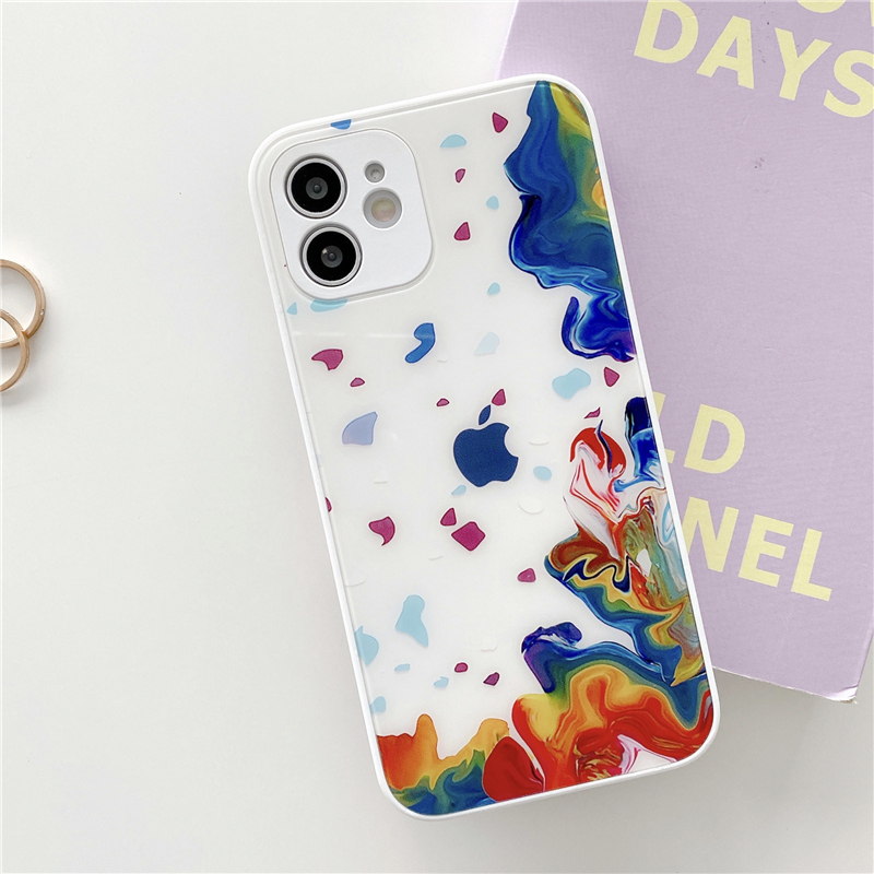 Ốp lưng iPhone 12 Pro Max Màu nước Tranh kính Vỏ thủy tinh Silicone lỏng Cạnh thẳng Vỏ ngoài Cameara Tính cách Sáng tạo Thời trang Riêng tư Tùy chỉnh cho iPhone 12 ProMax iPhone 12 Pro iPhone 12 Mini Trắng Hồng Xanh Ban đêm Xanh