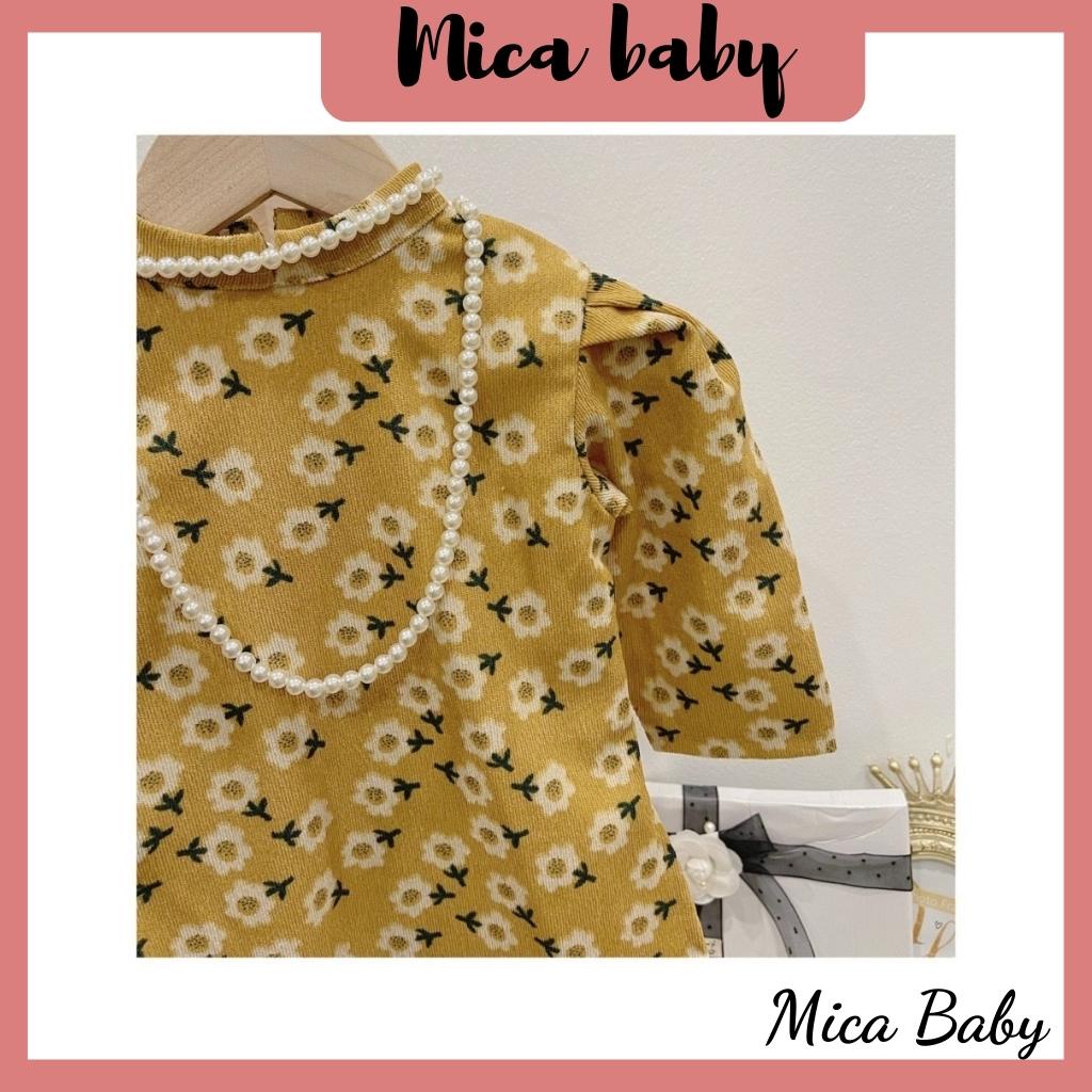 Áo dài nhung hoa vàng dễ thương cho bé gái Mica baby AD07