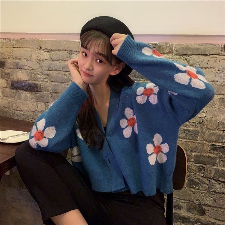 Áo Khoác Cardigan Cổ Chữ V In Hoa Xinh Xắn Cho Nữ | WebRaoVat - webraovat.net.vn