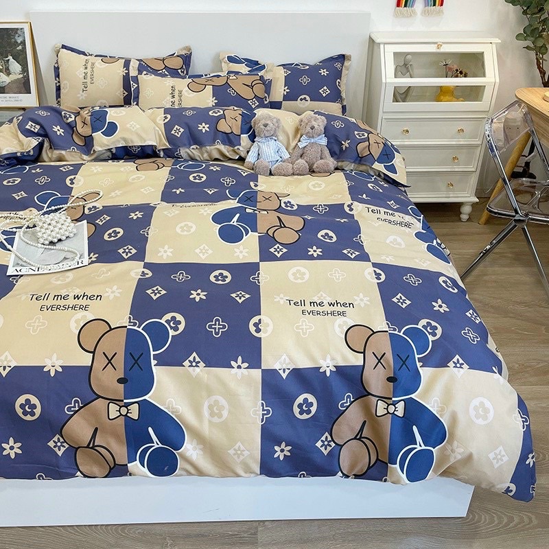 BỘ CHĂN GA GỐI POLY COTTON Bear Brick x LV - Bộ Chăn Ga Gối 5 Món Cao Cấp | BigBuy360 - bigbuy360.vn