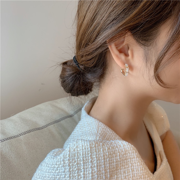 Bông Tai Hình Vuông Đính Đá Zircon Thời Trang Hàn Quốc Cho Nữ