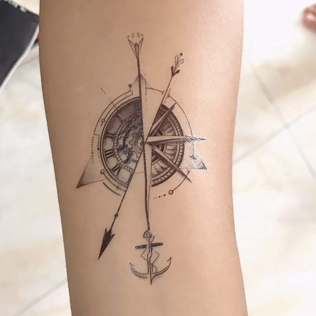 Hình xăm dán la bàn đồng hồ đủ size- phù hợp dán ở tay, chân, vai, ngực và lưng....