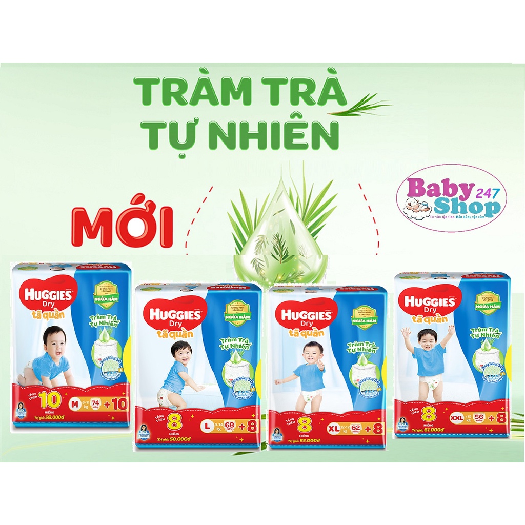 [Cộng Miếng]Tã Quần Huggies M74/L68/Xl62/XXl56 (Mẫu Mới Tràm Trà)