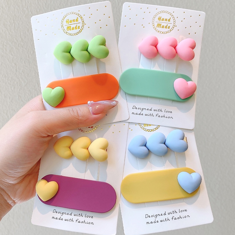 Kẹp tóc trái tim đơn giản màu sắc ngọt ngào phong cách Hàn Quốc cho nữ