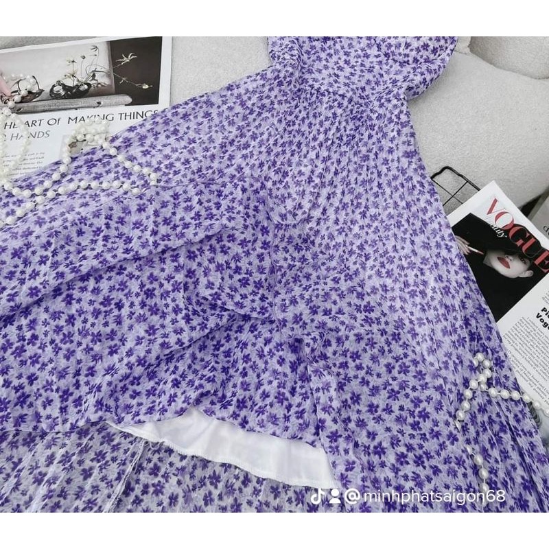 Đầm váy nữ dập ly hoa tím