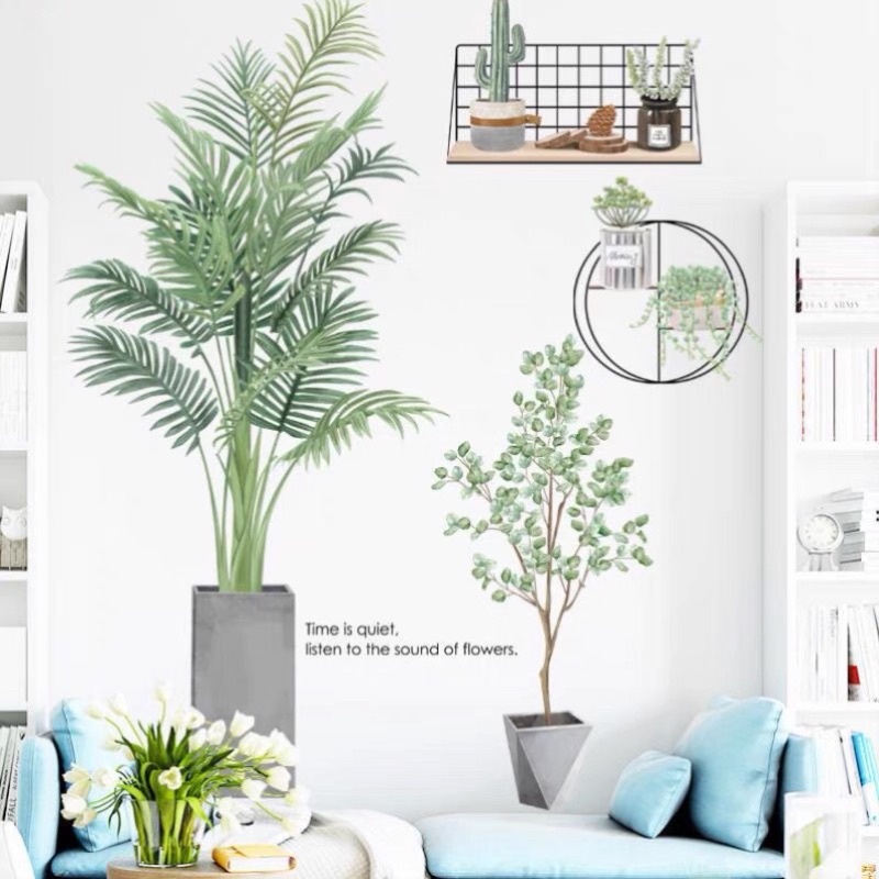 Decal dán tường chậu cây cảnh xinh xắn, sẵn keo dán
