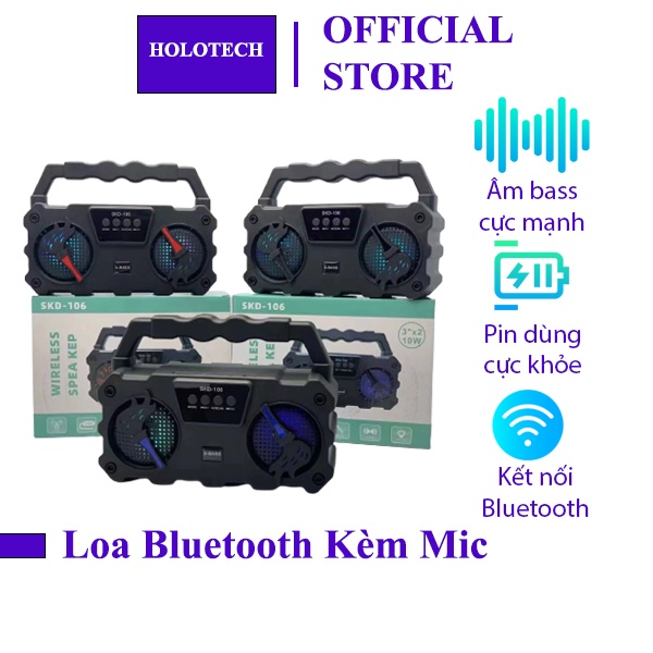 Loa Bluetooth Mini SKD-106 Kèm Micro Có Dây Hát Karaoke Cực Hay - Âm Thanh To Mạnh Mẽ - Hỗ Trợ USB Thẻ Nhớ AUX