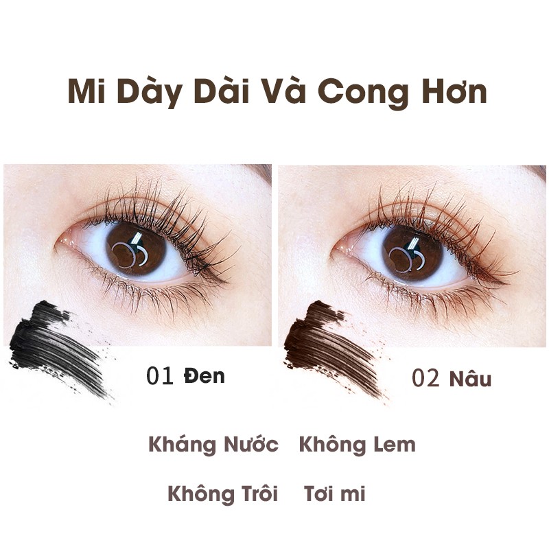 Mascara chuốt dài mi Chioture Flaring Slender thiết kế chổi thẳng chống thấm nước lâu trôi 1.5g