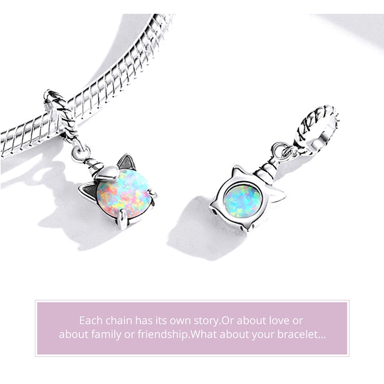 Mặt trang sức Bamoer 100% bạc 925 mặt kỳ lân đính đá Opal thời trang dùng làm vòng tay BSC474