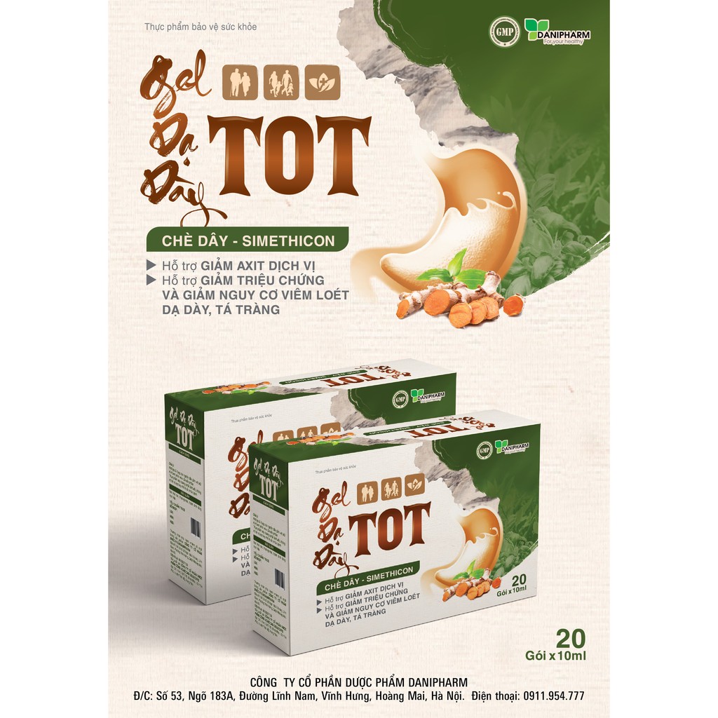 Dạ dày-Gel dạ dày TOT- DANIPHARM, trung hòa acid, giảm acid dịch vị, tạo lớp màng nhầy bảo vệ niêm mạc dạ dày, tá tràng