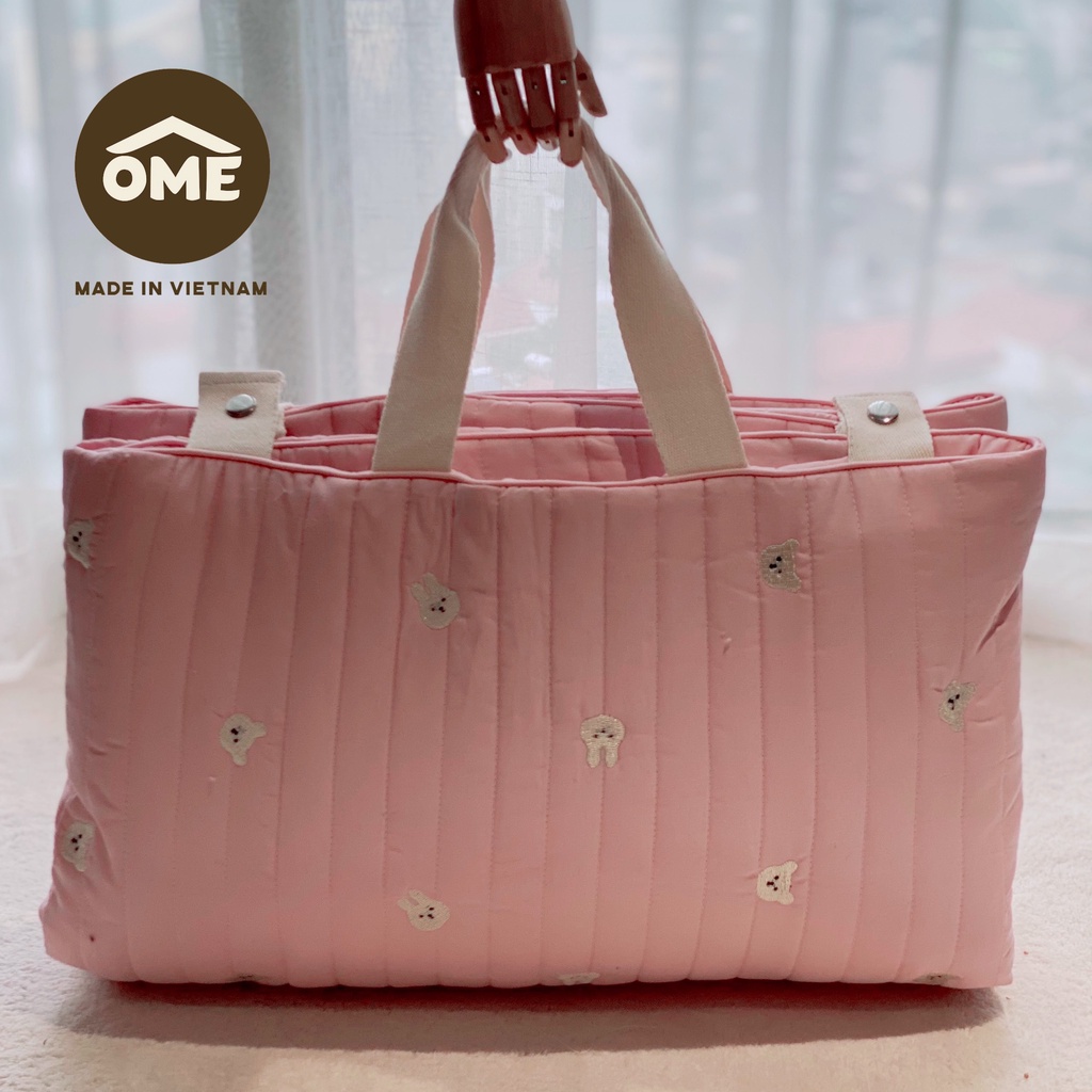Đệm đa năng 3in1 vải tencel chần li thoáng khí thêu phong cách Hàn Quốc OME cho bé
