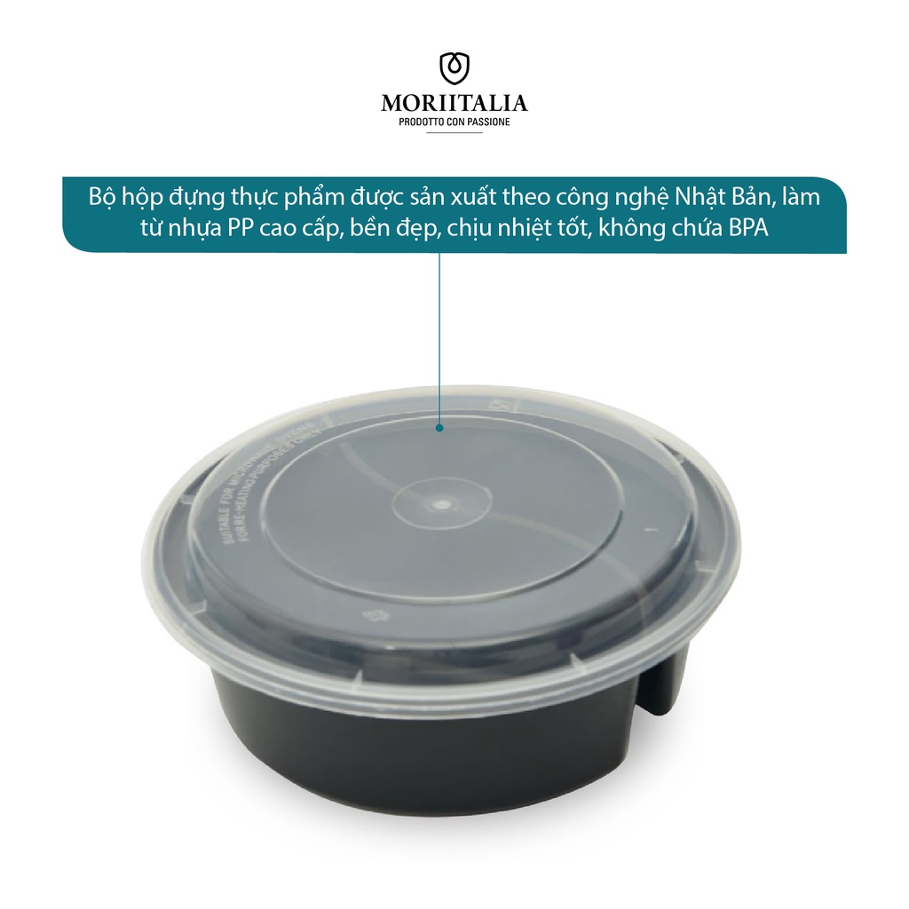 Hộp nhựa đựng thực phẩm Kokusai tròn 2 ngăn 1500ml Lốc 5 cái an toàn tiện lợi Moriitalia HDK001410