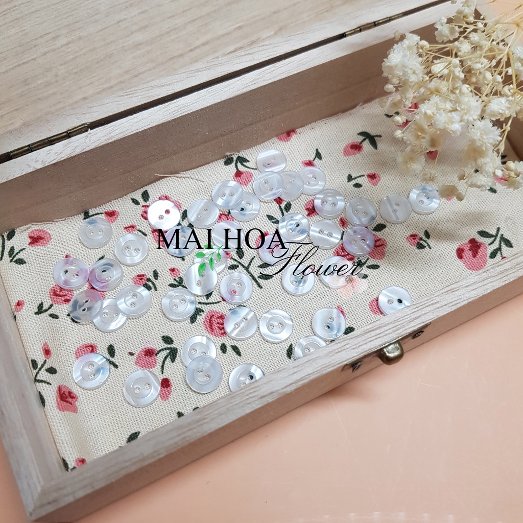 Set 40 Khuy nút cài áo sơ mi, cúc cài áo màu trắng bằng nhựa size 1,1cm, Maihoaflower