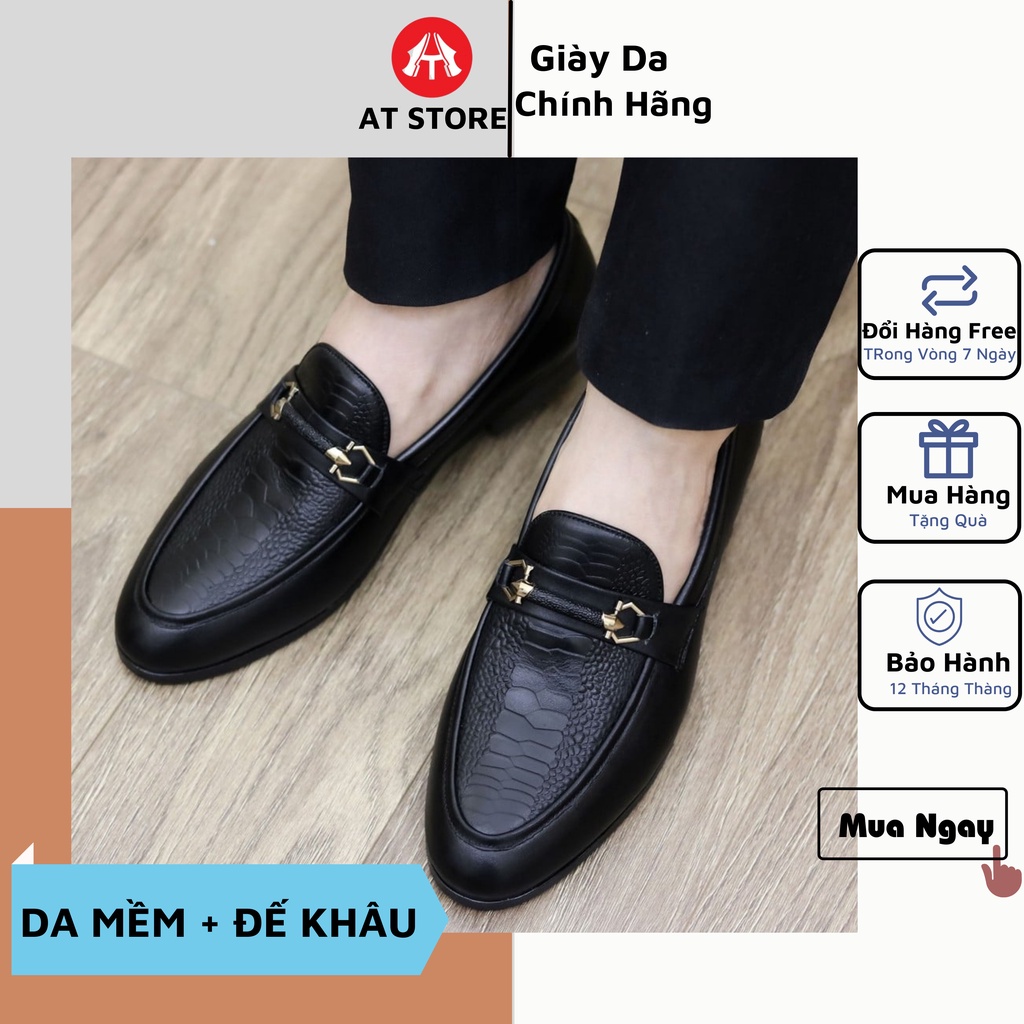 Giày lười nam công sở da cao cấp có dập vân, đế cao 3 cm - Bảo hành nổ da 12 tháng✅ Mã DS02