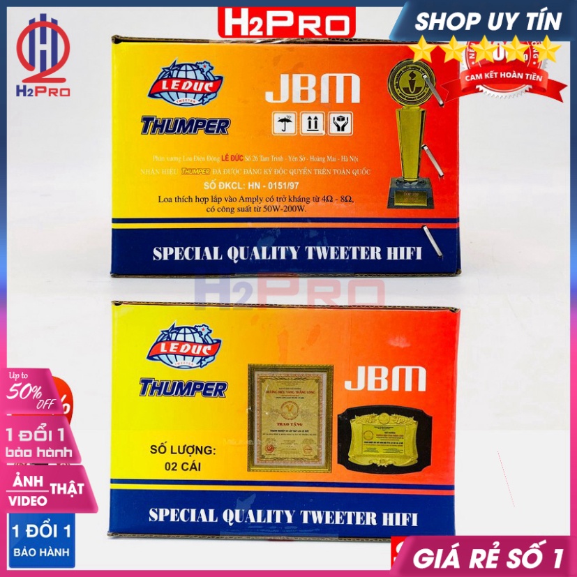 Đôi Loa Treble Kèn, 2 Loa Tép Rời Thumper JBM 13x9cm 200W-Từ 80 Cao Cấp, Tiếng Treble Sáng Khoẻ, Hàn Sẵn Tụ-H2Pro Audio