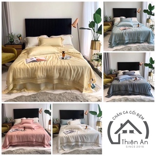 Bộ chăn ga lụa tencel 100s đính Kim Sa cao cấp sợi gỗ sồi 100s