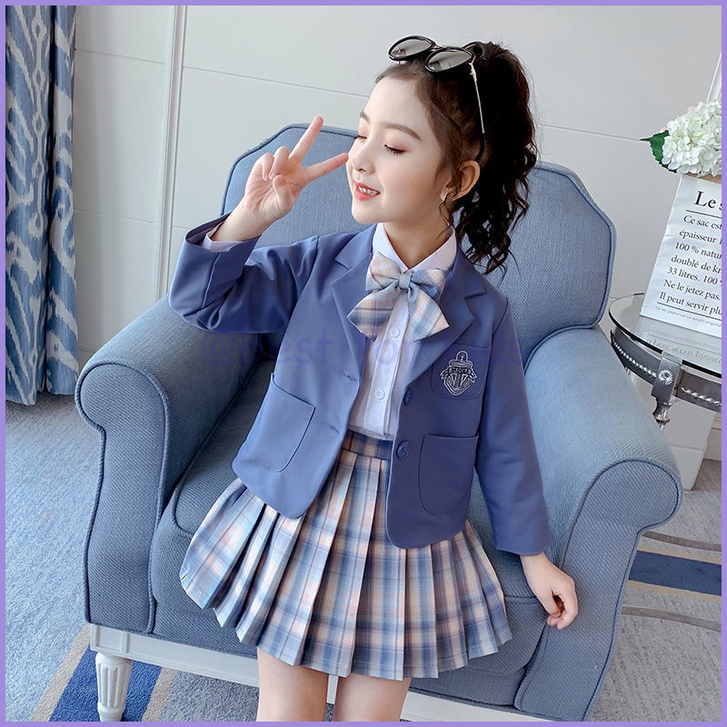 Bộ Áo Khoác + Chân Váy Xếp Ly Thời Trang Mùa Xuân Xinh Xắn Cho Bé Gái