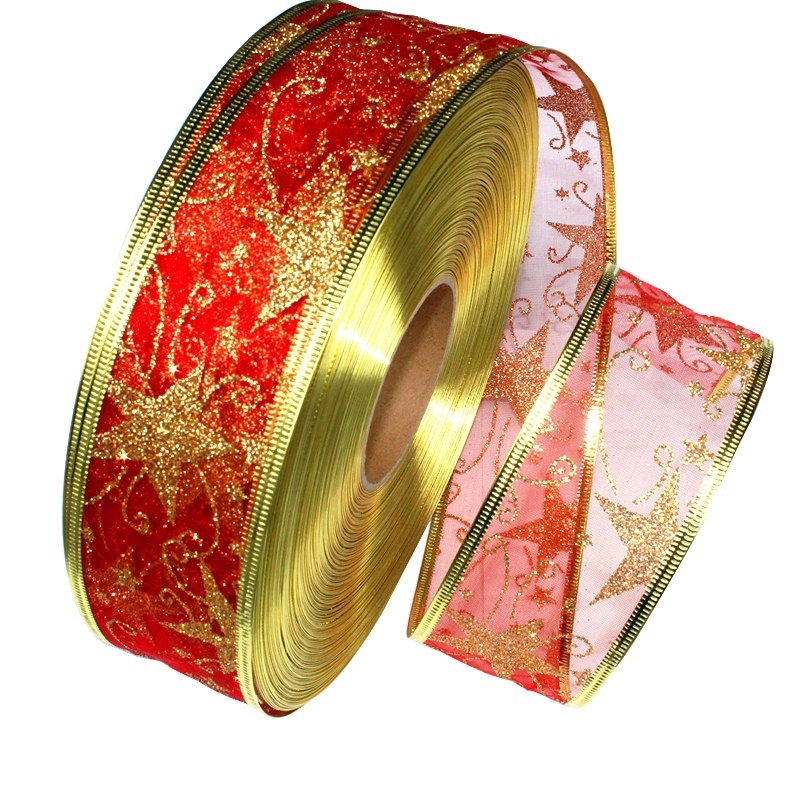 Cuộn Dây Ruy Băng Dài 2m Họa Tiết Ngôi Sao Trang Trí Giáng Sinh / Năm Mới