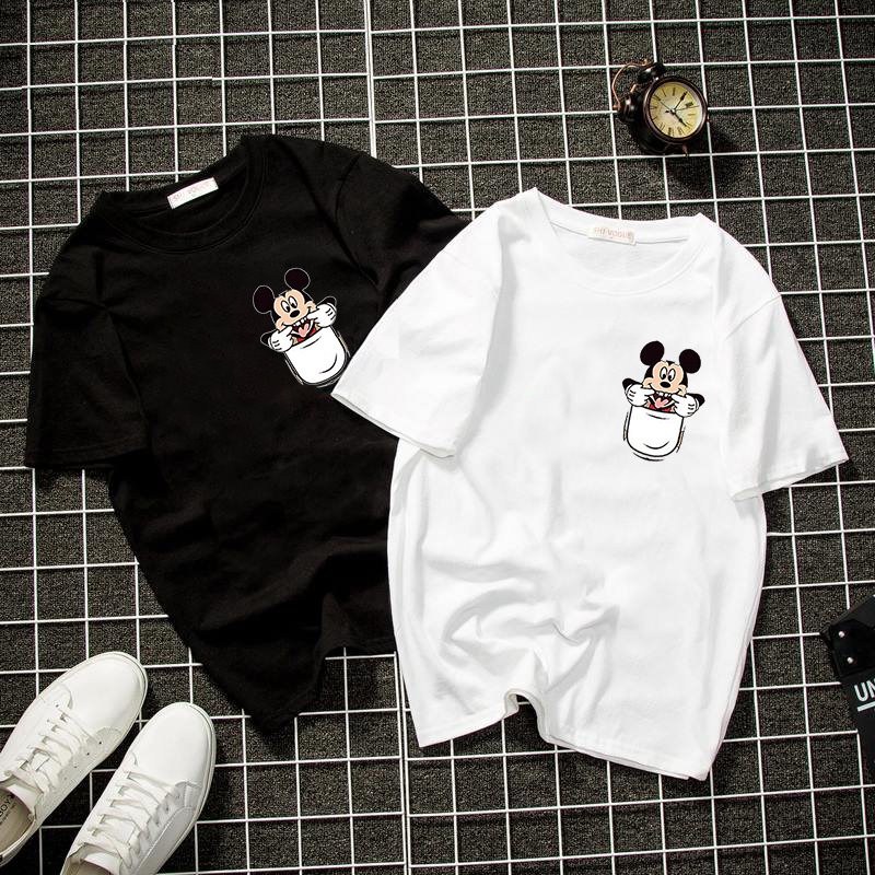 Áo thun nam nữ túi in hình chuột form rộng vải dày mịn 2020T2837