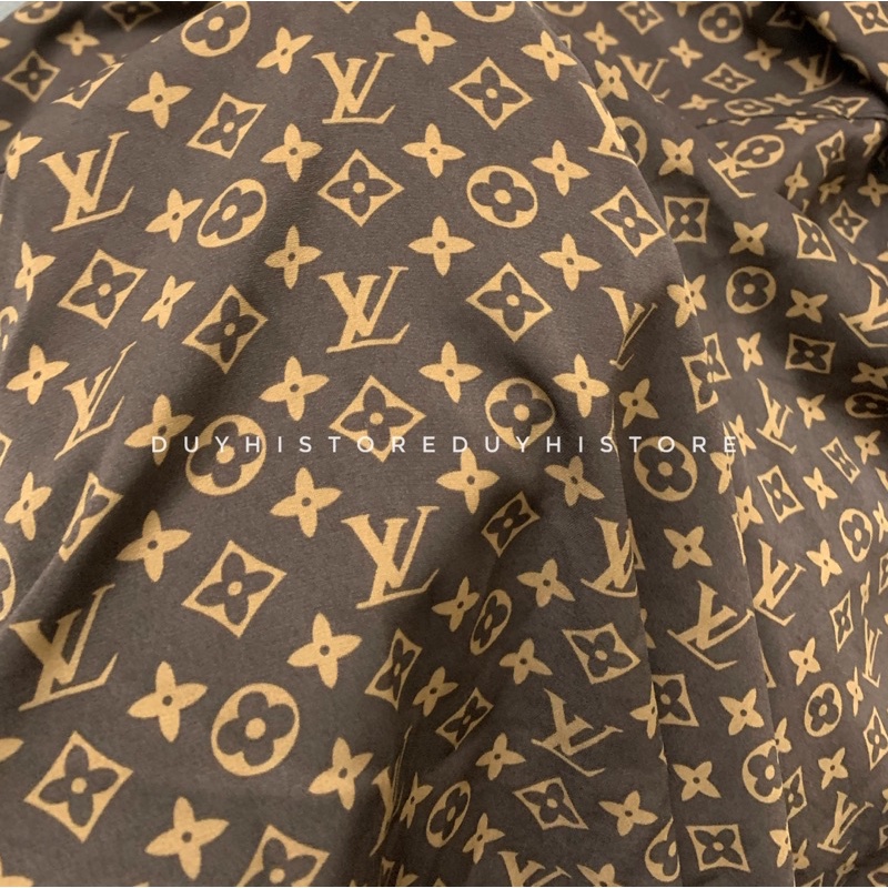 Áo sơ mi cộc tay unisex form rộng họa tiết LV NÂU cho nam nữ | DUYHI